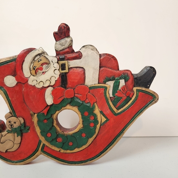 Vintage Wood Carved Santa Claus Christmas Wall Hanging Art Decor Plaque 13"x10" - Picture 4 of 9